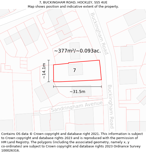 7, BUCKINGHAM ROAD, HOCKLEY, SS5 4UE: Plot and title map