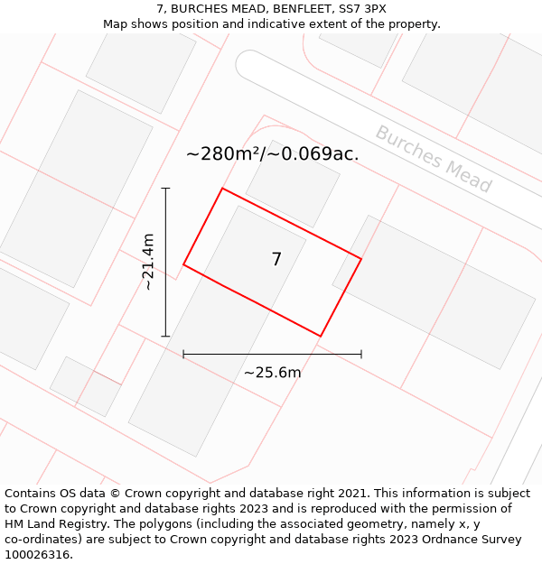 7, BURCHES MEAD, BENFLEET, SS7 3PX: Plot and title map