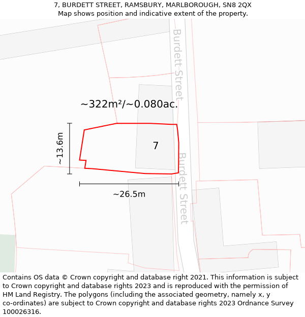 7, BURDETT STREET, RAMSBURY, MARLBOROUGH, SN8 2QX: Plot and title map