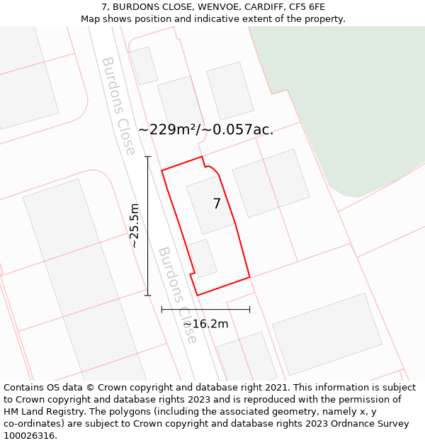 7, BURDONS CLOSE, WENVOE, CARDIFF, CF5 6FE: Plot and title map