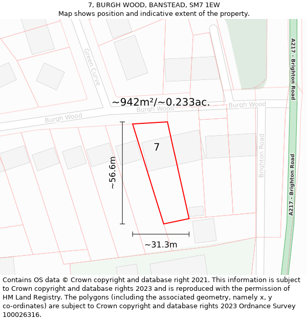 7, BURGH WOOD, BANSTEAD, SM7 1EW: Plot and title map