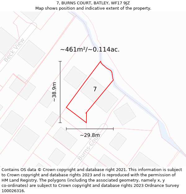 7, BURNS COURT, BATLEY, WF17 9JZ: Plot and title map