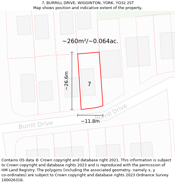 7, BURRILL DRIVE, WIGGINTON, YORK, YO32 2ST: Plot and title map