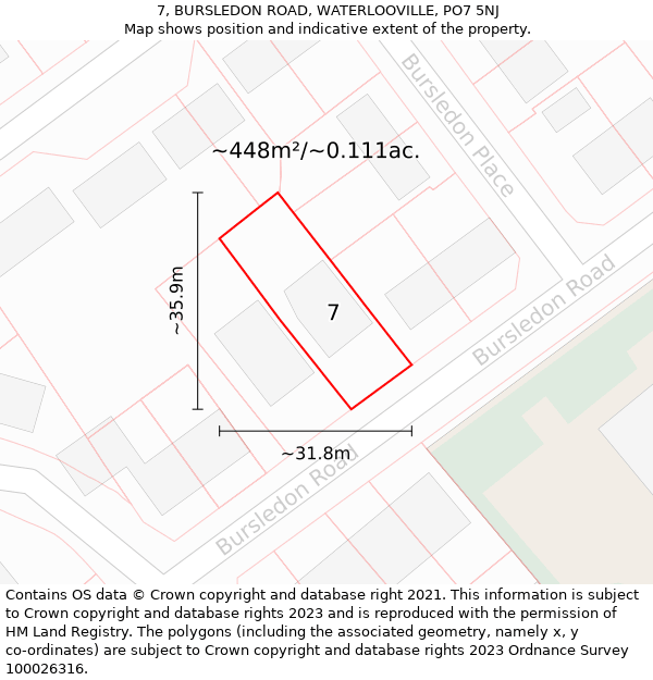 7, BURSLEDON ROAD, WATERLOOVILLE, PO7 5NJ: Plot and title map