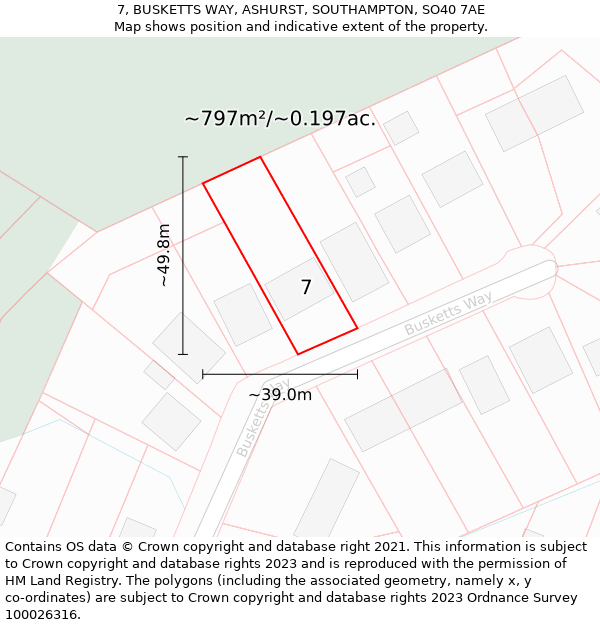 7, BUSKETTS WAY, ASHURST, SOUTHAMPTON, SO40 7AE: Plot and title map