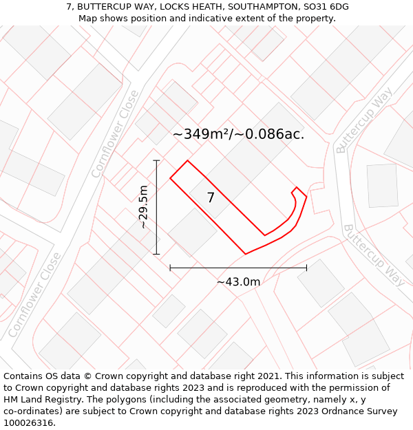 7, BUTTERCUP WAY, LOCKS HEATH, SOUTHAMPTON, SO31 6DG: Plot and title map