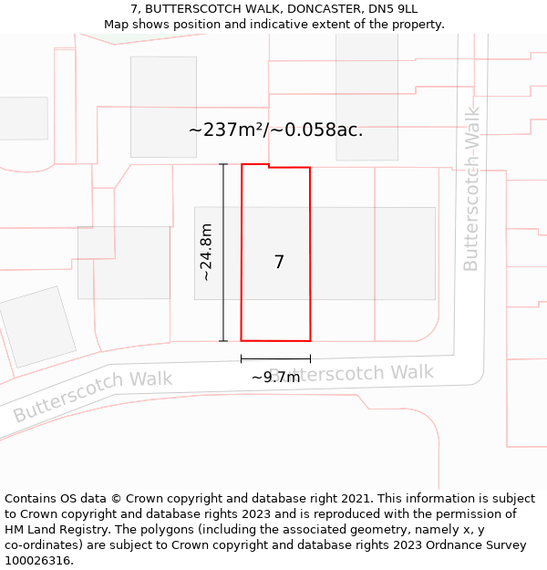7, BUTTERSCOTCH WALK, DONCASTER, DN5 9LL: Plot and title map