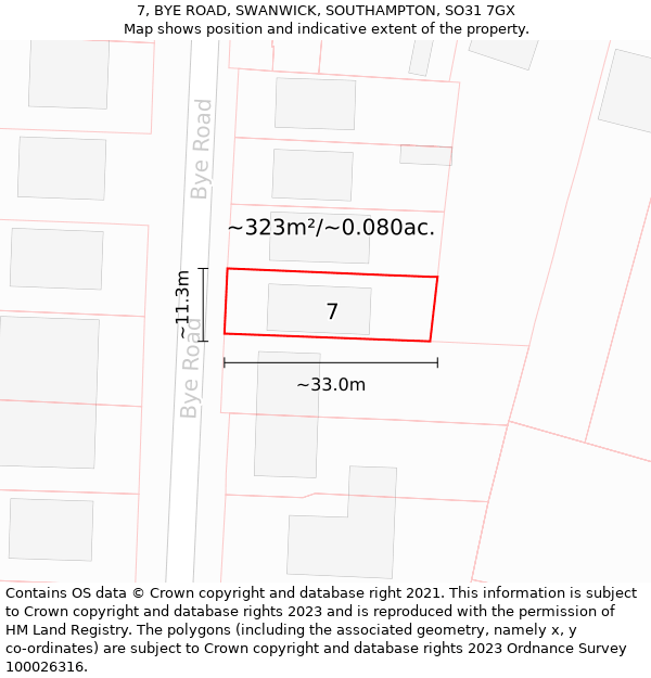 7, BYE ROAD, SWANWICK, SOUTHAMPTON, SO31 7GX: Plot and title map