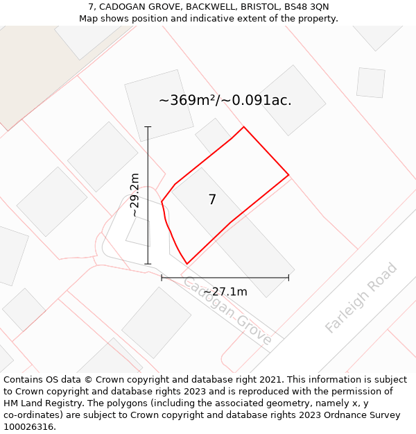 7, CADOGAN GROVE, BACKWELL, BRISTOL, BS48 3QN: Plot and title map