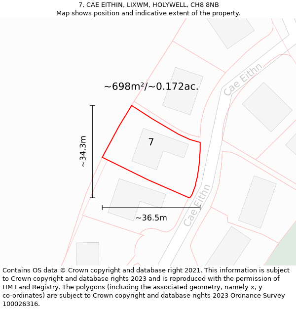 7, CAE EITHIN, LIXWM, HOLYWELL, CH8 8NB: Plot and title map