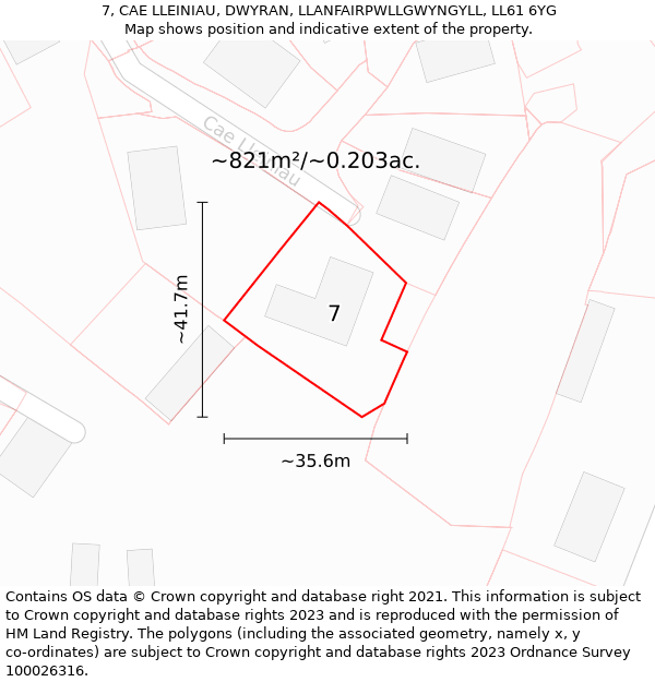 7, CAE LLEINIAU, DWYRAN, LLANFAIRPWLLGWYNGYLL, LL61 6YG: Plot and title map