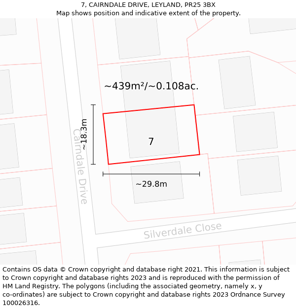 7, CAIRNDALE DRIVE, LEYLAND, PR25 3BX: Plot and title map