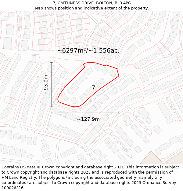 7, CAITHNESS DRIVE, BOLTON, BL3 4PG: Plot and title map