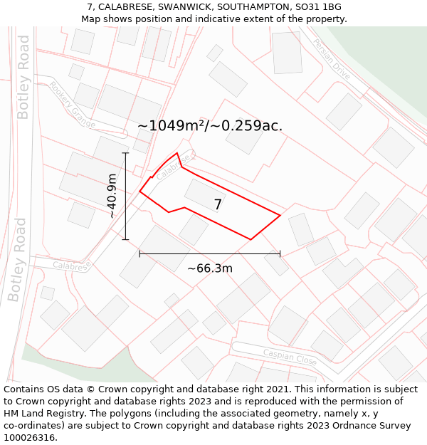 7, CALABRESE, SWANWICK, SOUTHAMPTON, SO31 1BG: Plot and title map