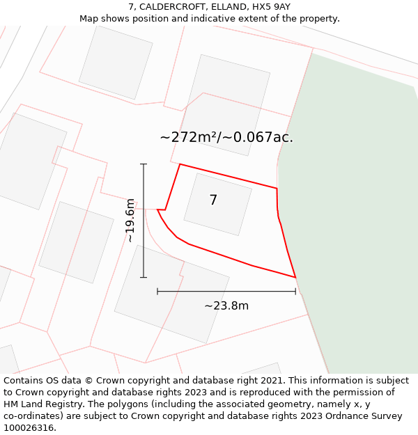 7, CALDERCROFT, ELLAND, HX5 9AY: Plot and title map