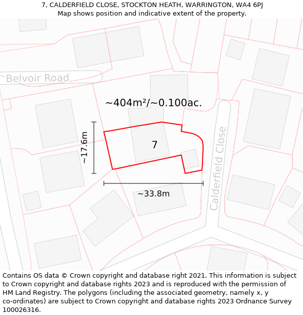 7, CALDERFIELD CLOSE, STOCKTON HEATH, WARRINGTON, WA4 6PJ: Plot and title map