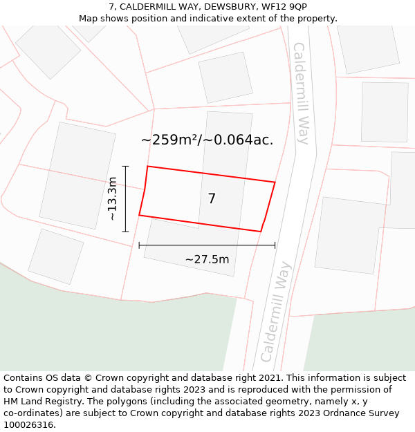 7, CALDERMILL WAY, DEWSBURY, WF12 9QP: Plot and title map