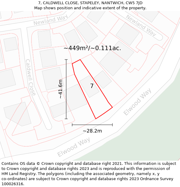 7, CALDWELL CLOSE, STAPELEY, NANTWICH, CW5 7JD: Plot and title map