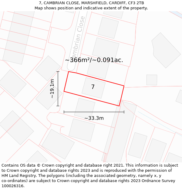 7, CAMBRIAN CLOSE, MARSHFIELD, CARDIFF, CF3 2TB: Plot and title map