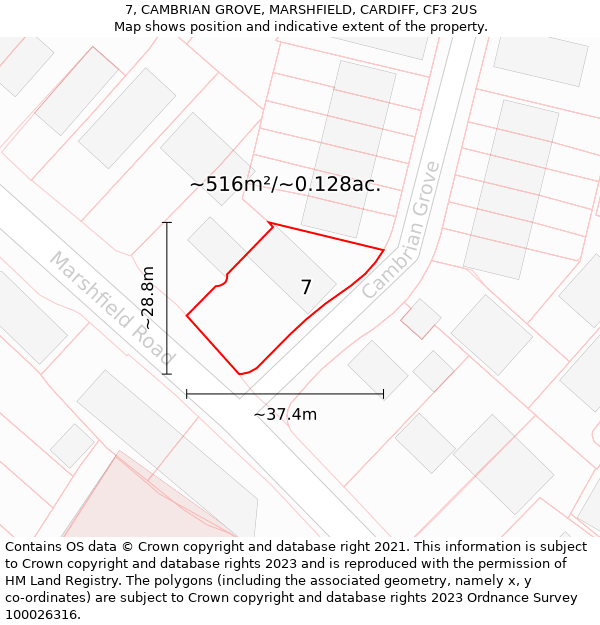 7, CAMBRIAN GROVE, MARSHFIELD, CARDIFF, CF3 2US: Plot and title map