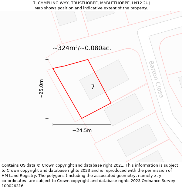 7, CAMPLING WAY, TRUSTHORPE, MABLETHORPE, LN12 2UJ: Plot and title map
