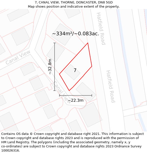 7, CANAL VIEW, THORNE, DONCASTER, DN8 5GD: Plot and title map