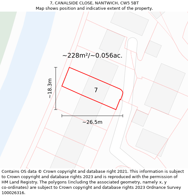 7, CANALSIDE CLOSE, NANTWICH, CW5 5BT: Plot and title map