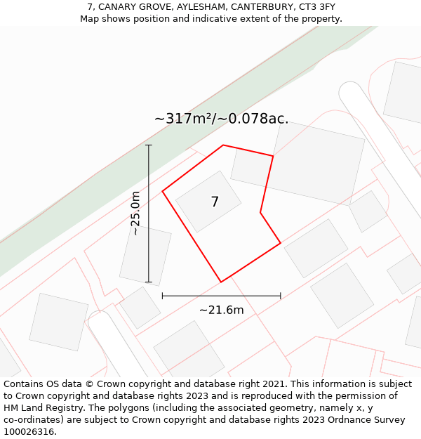 7, CANARY GROVE, AYLESHAM, CANTERBURY, CT3 3FY: Plot and title map