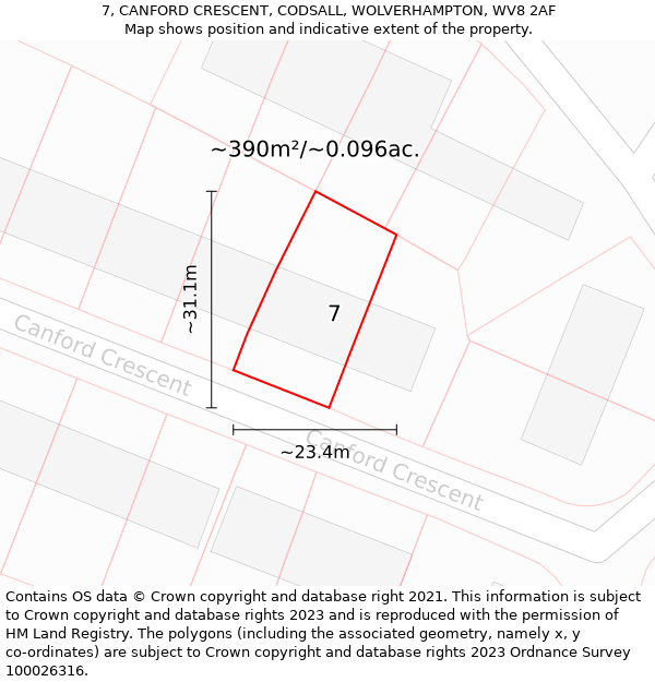 7, CANFORD CRESCENT, CODSALL, WOLVERHAMPTON, WV8 2AF: Plot and title map