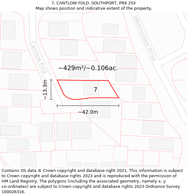 7, CANTLOW FOLD, SOUTHPORT, PR8 2SX: Plot and title map