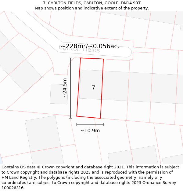 7, CARLTON FIELDS, CARLTON, GOOLE, DN14 9RT: Plot and title map