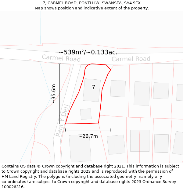 7, CARMEL ROAD, PONTLLIW, SWANSEA, SA4 9EX: Plot and title map