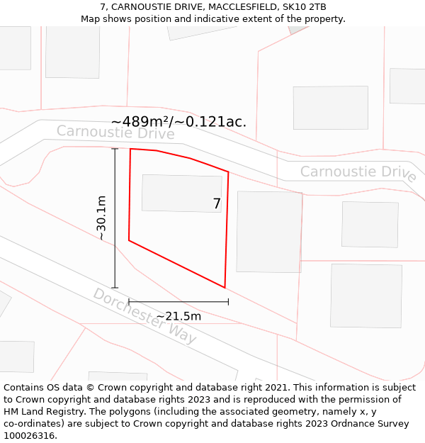 7, CARNOUSTIE DRIVE, MACCLESFIELD, SK10 2TB: Plot and title map