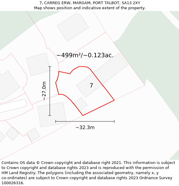 7, CARREG ERW, MARGAM, PORT TALBOT, SA13 2XY: Plot and title map