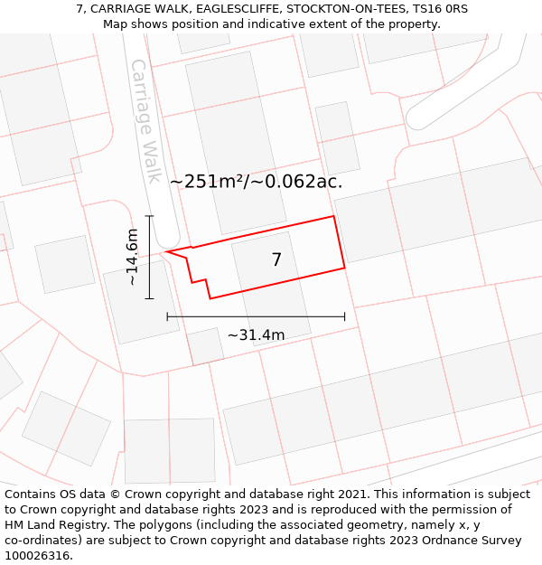 7, CARRIAGE WALK, EAGLESCLIFFE, STOCKTON-ON-TEES, TS16 0RS: Plot and title map