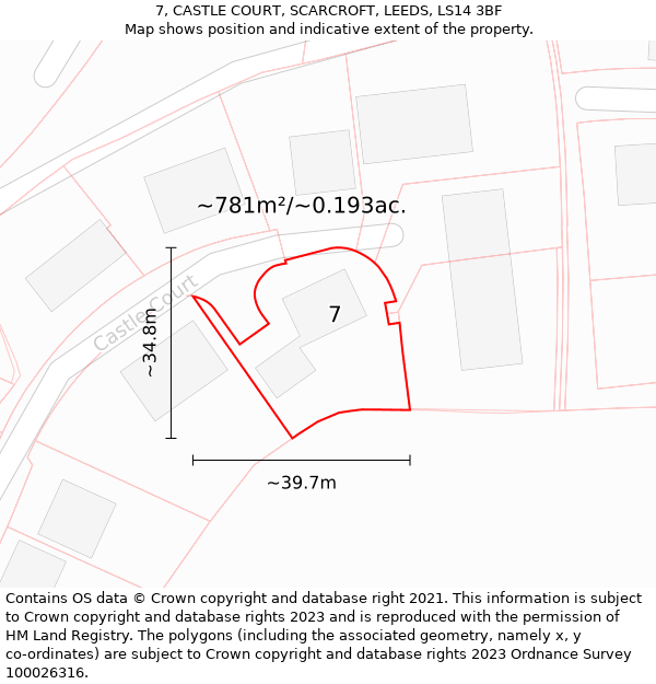7, CASTLE COURT, SCARCROFT, LEEDS, LS14 3BF: Plot and title map