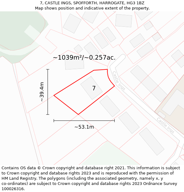 7, CASTLE INGS, SPOFFORTH, HARROGATE, HG3 1BZ: Plot and title map