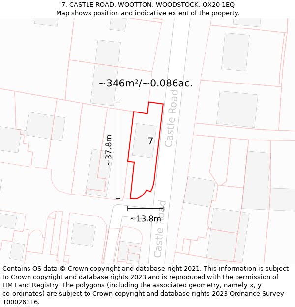 7, CASTLE ROAD, WOOTTON, WOODSTOCK, OX20 1EQ: Plot and title map