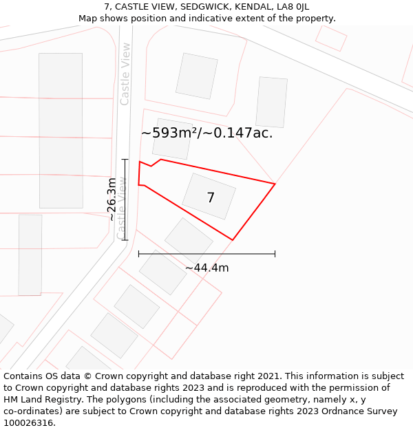 7, CASTLE VIEW, SEDGWICK, KENDAL, LA8 0JL: Plot and title map