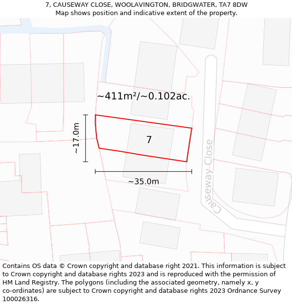 7, CAUSEWAY CLOSE, WOOLAVINGTON, BRIDGWATER, TA7 8DW: Plot and title map