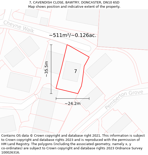 7, CAVENDISH CLOSE, BAWTRY, DONCASTER, DN10 6SD: Plot and title map