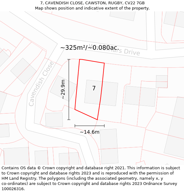 7, CAVENDISH CLOSE, CAWSTON, RUGBY, CV22 7GB: Plot and title map