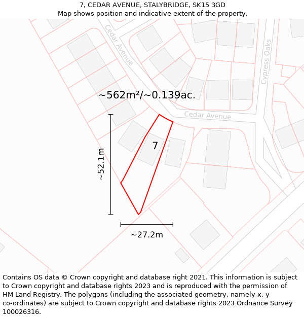 7, CEDAR AVENUE, STALYBRIDGE, SK15 3GD: Plot and title map