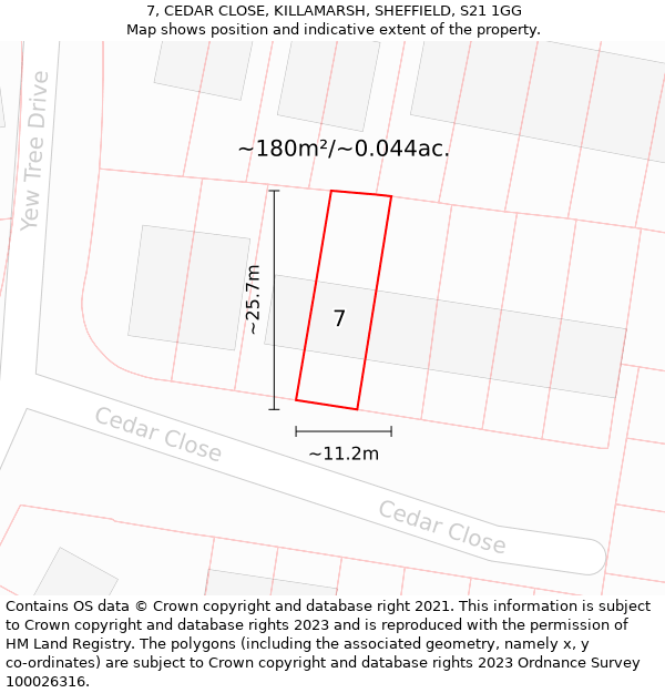 7, CEDAR CLOSE, KILLAMARSH, SHEFFIELD, S21 1GG: Plot and title map