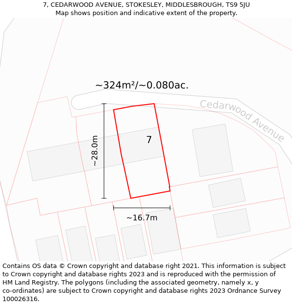 7, CEDARWOOD AVENUE, STOKESLEY, MIDDLESBROUGH, TS9 5JU: Plot and title map