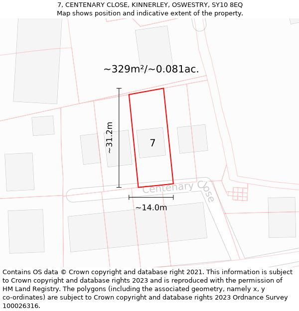 7, CENTENARY CLOSE, KINNERLEY, OSWESTRY, SY10 8EQ: Plot and title map