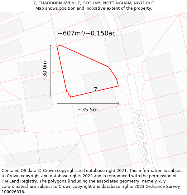 7, CHADBORN AVENUE, GOTHAM, NOTTINGHAM, NG11 0HT: Plot and title map