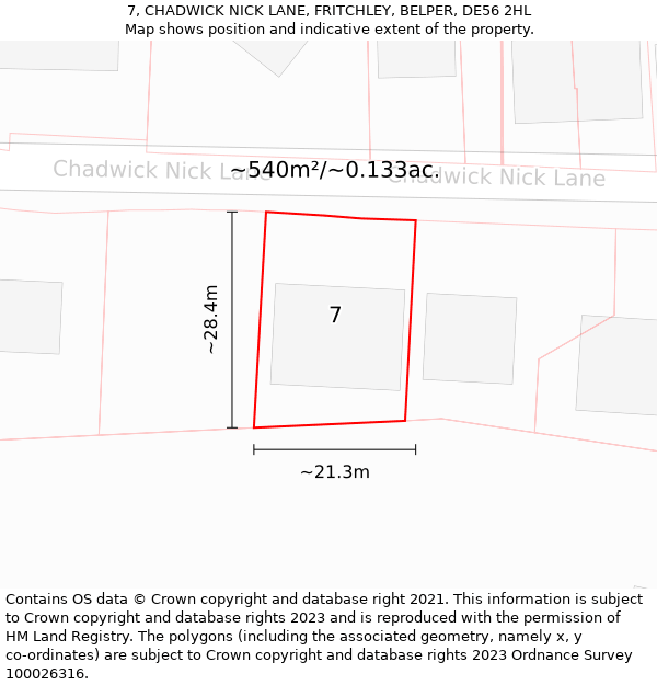 7, CHADWICK NICK LANE, FRITCHLEY, BELPER, DE56 2HL: Plot and title map