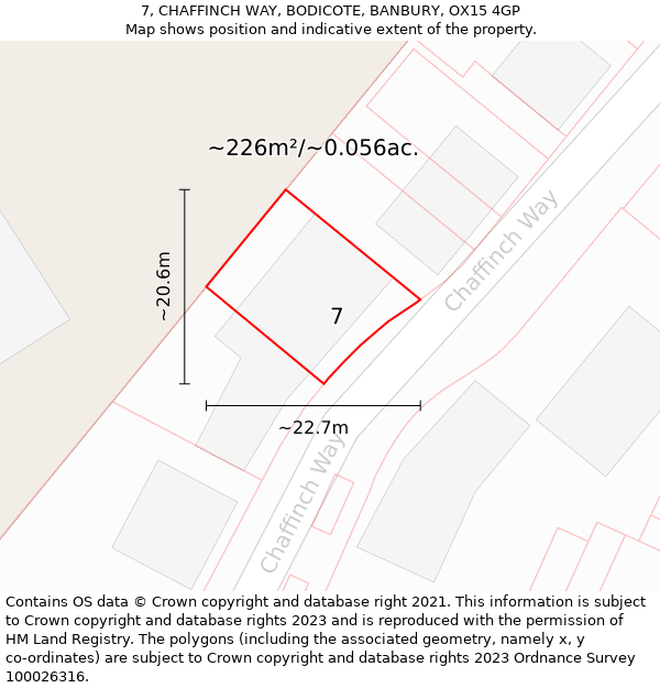 7, CHAFFINCH WAY, BODICOTE, BANBURY, OX15 4GP: Plot and title map