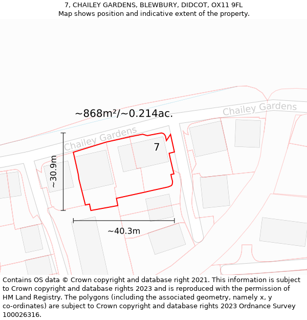 7, CHAILEY GARDENS, BLEWBURY, DIDCOT, OX11 9FL: Plot and title map